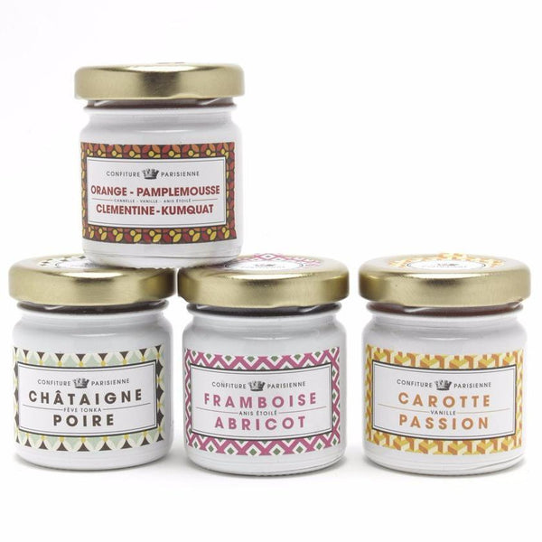 Gift box 4 flavors: raspberry-apricot, Millésime rosé, raspberry-dark chocolate, four citrus